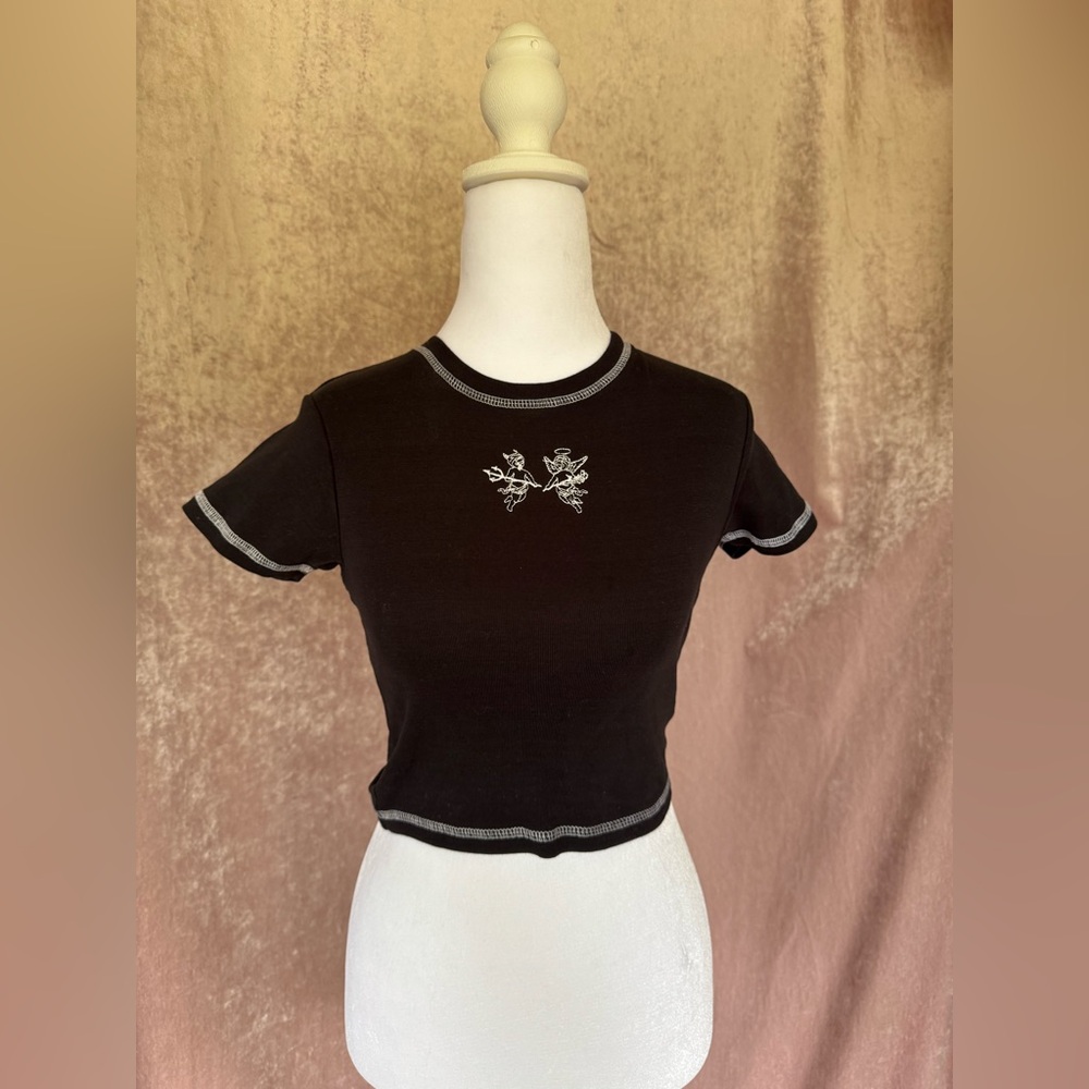 Fashion Nova Angel & Devil Baby Tee Black XS